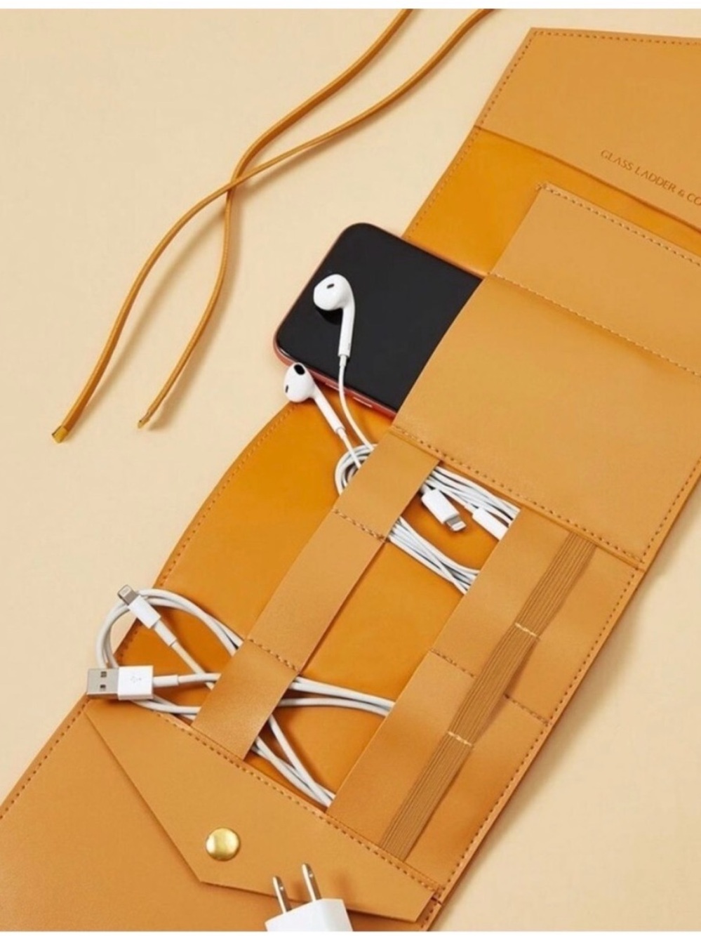 Glass Ladder & Co Leather Cord Organizer Roll in Camel